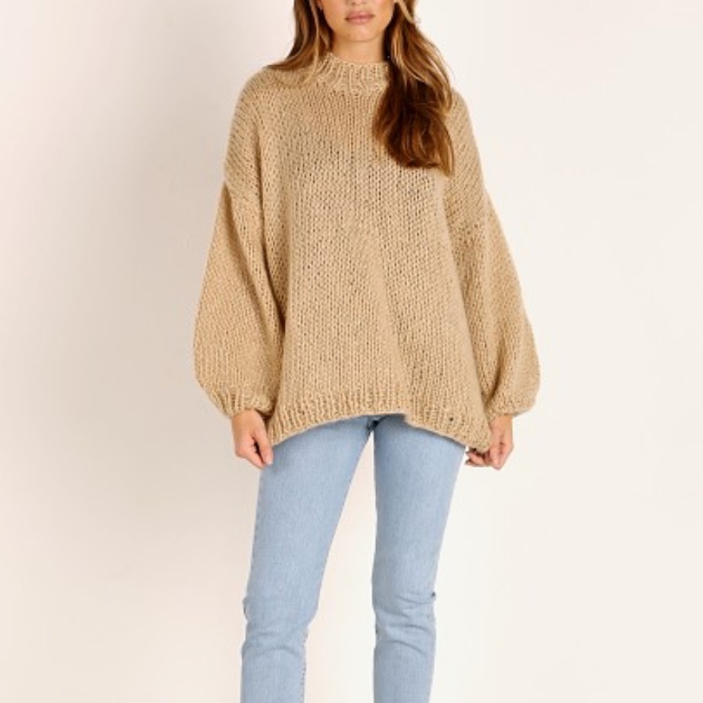 Indah Tan Cowl Neck Sweater